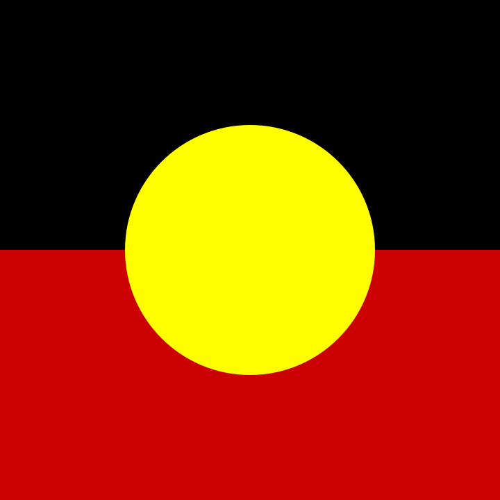 Aboriginal flag, black strip on top with red on the bottom and a yellow circle in the middle