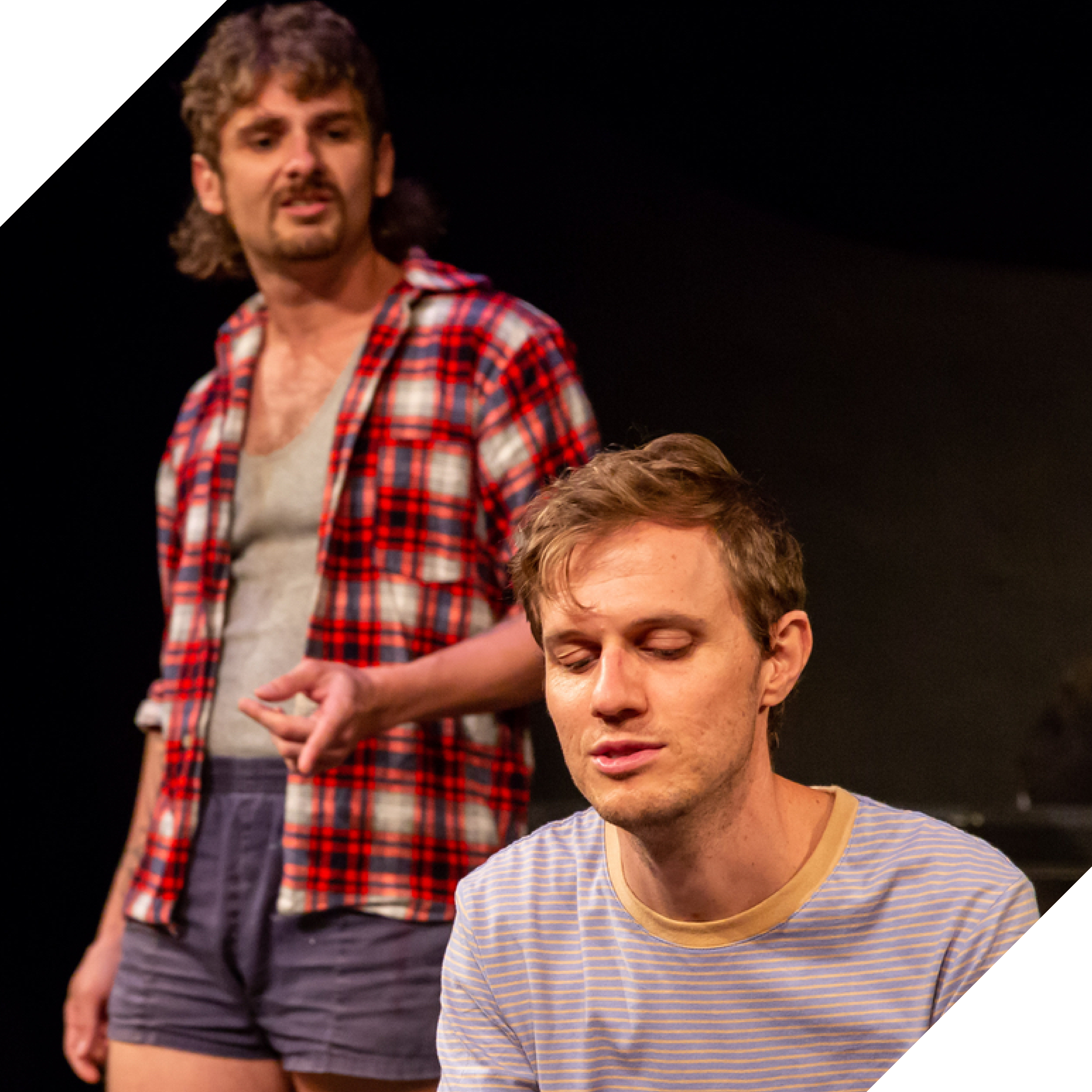 Photograph of two actors with Kyle Walmsley in the front