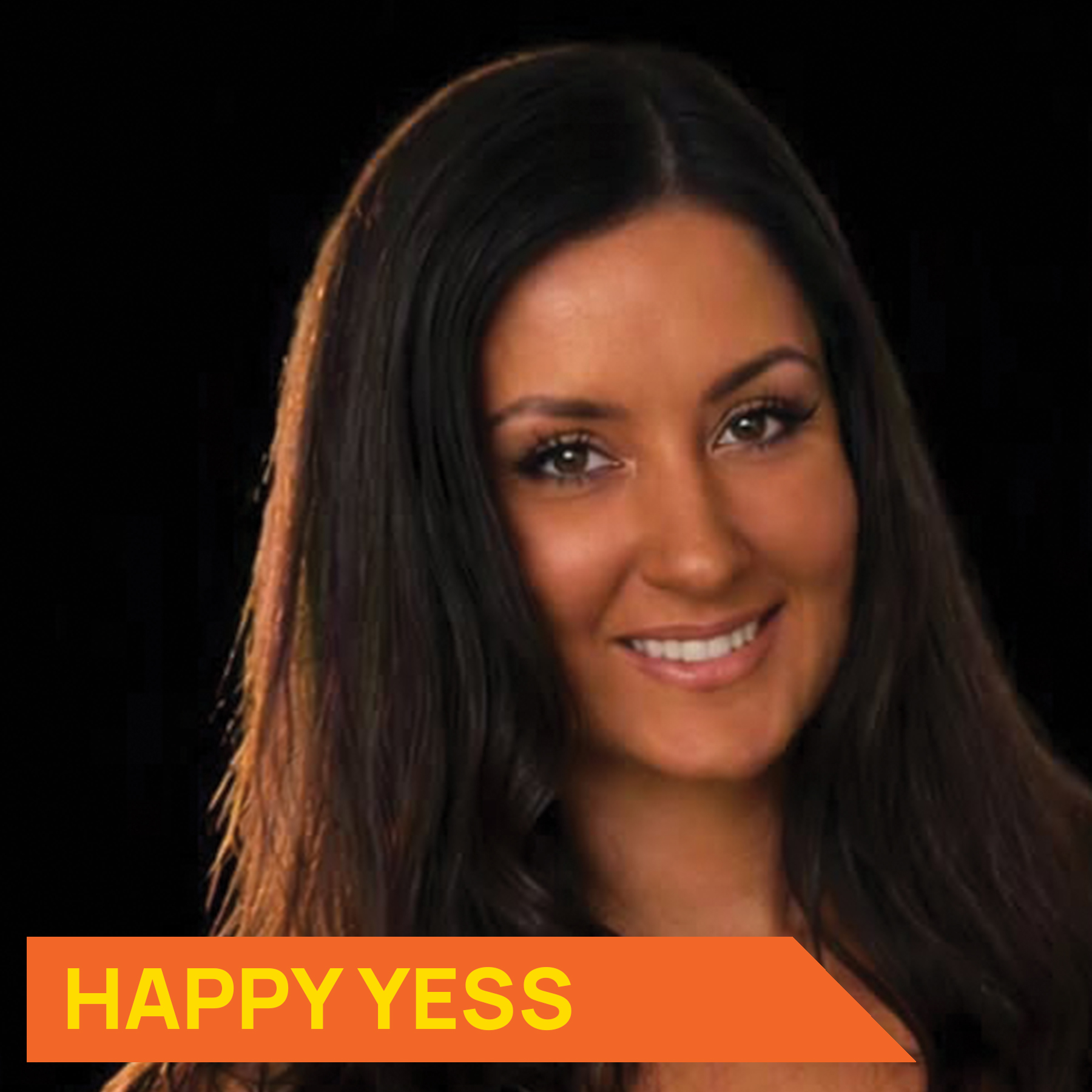 Photo of musician Kitty with text that says Happy Yess
